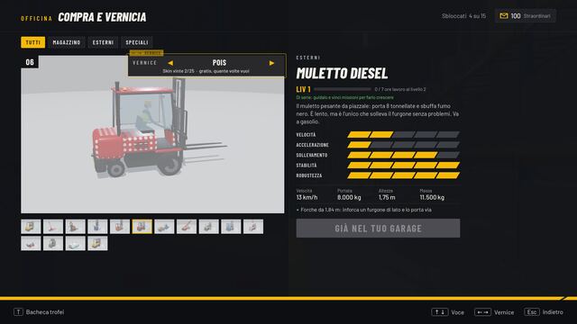L'officina: il muletto diesel con la verniciatura a pois